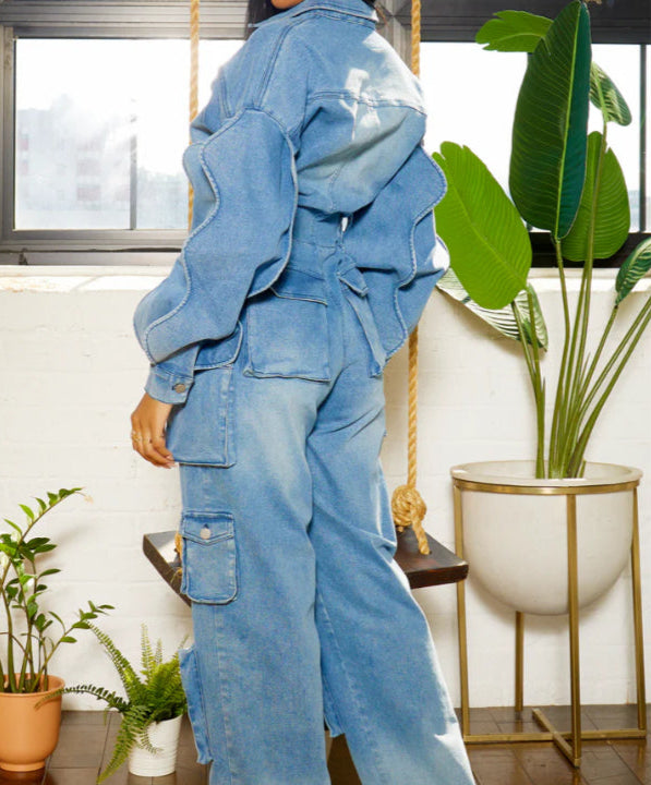 Sculpted Denim Utility Jumpsuit