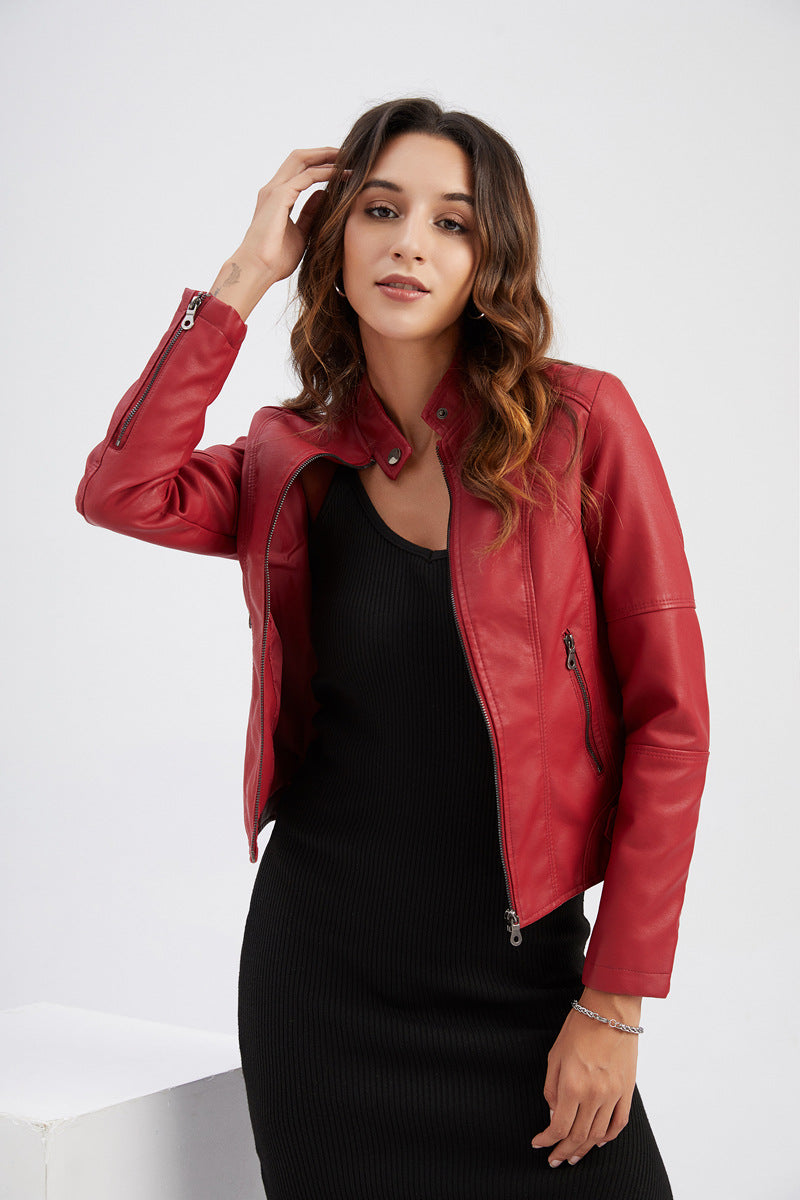 Women's leather jackets slim jackets