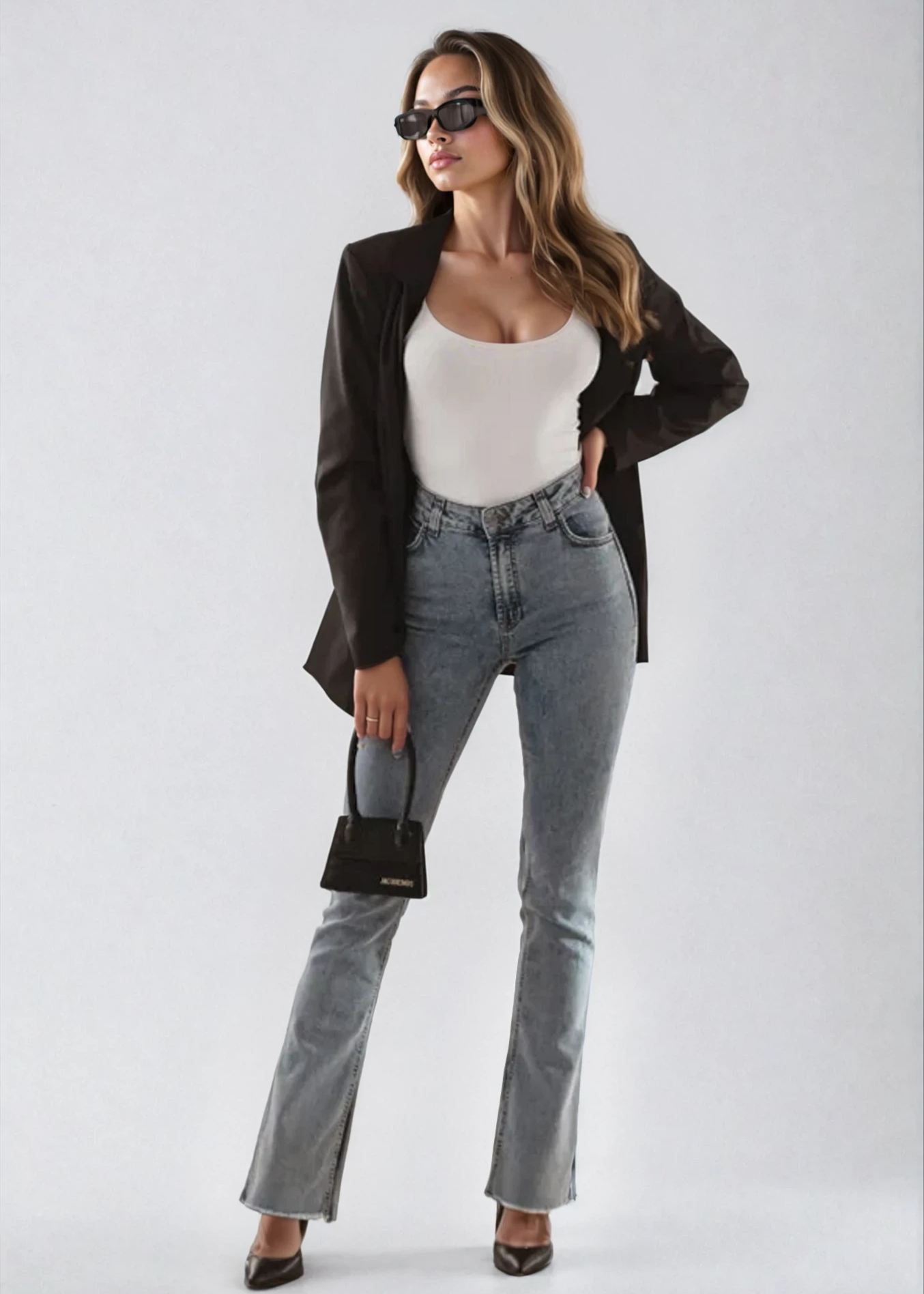 Kylie Szare Jeansy z Wysokim Stanem