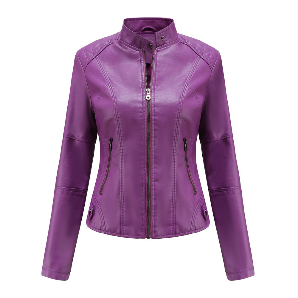 Women's leather jackets slim jackets