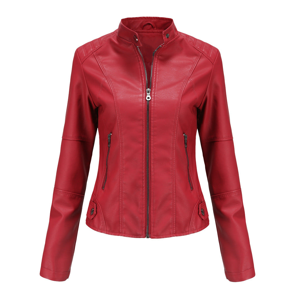Women's leather jackets slim jackets