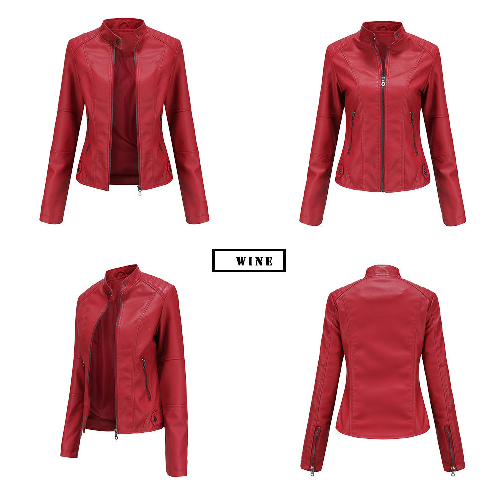 Women's leather jackets slim jackets