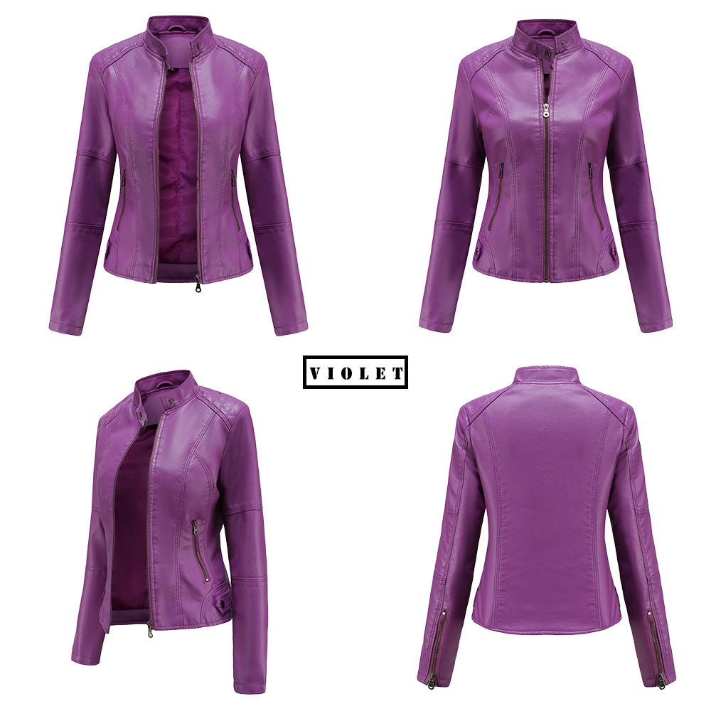Women's leather jackets slim jackets