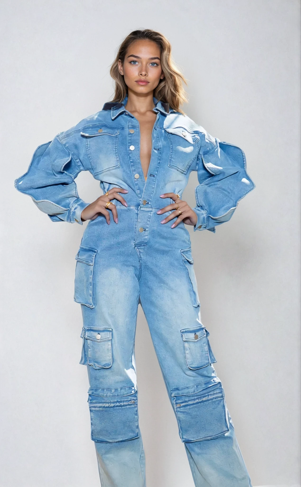 Sculpted Denim Utility Jumpsuit