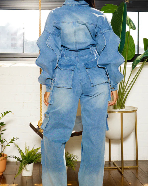 Sculpted Denim Utility Jumpsuit