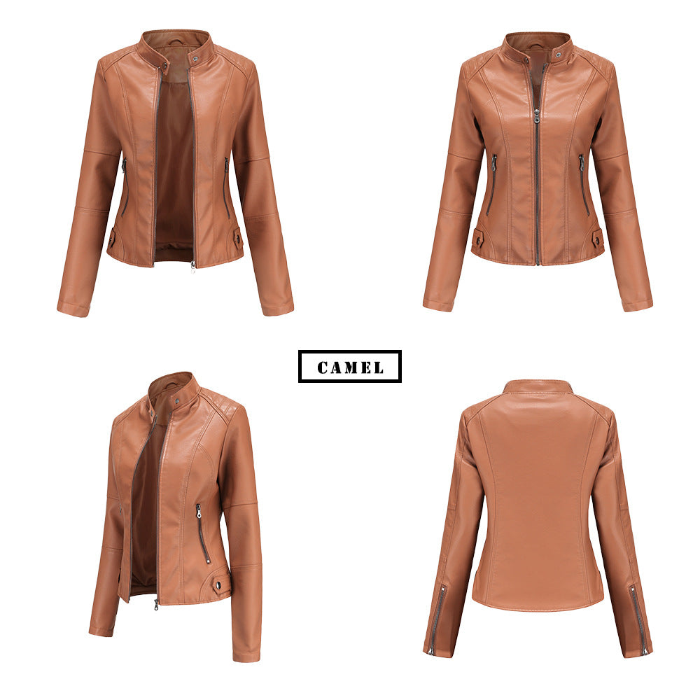 Women's leather jackets slim jackets