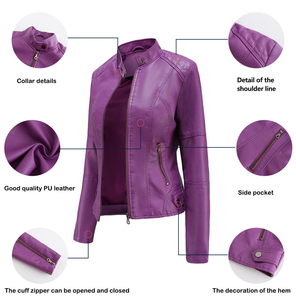 Women's leather jackets slim jackets